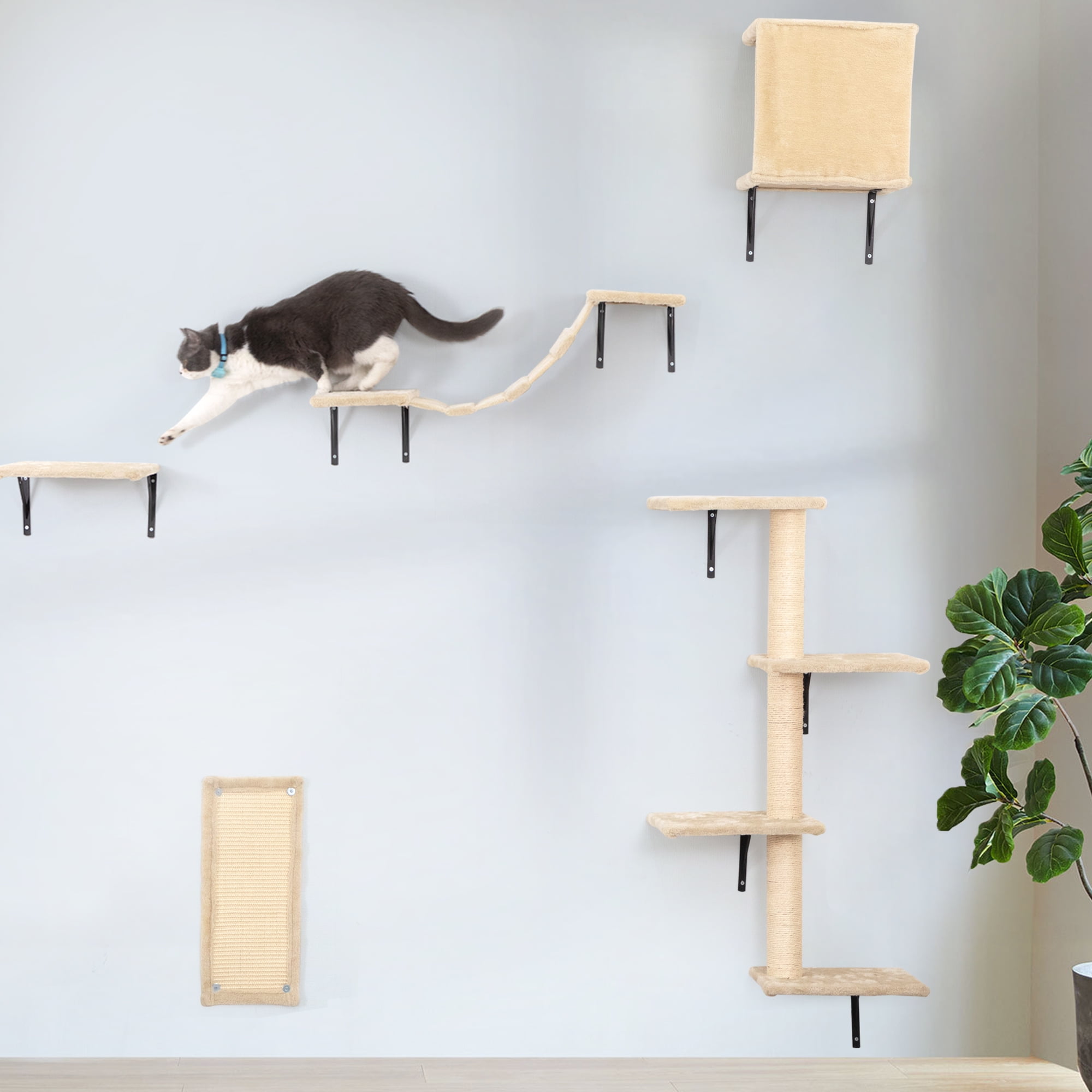 Spaco Set of 5 Cat Wall Shelves and Perches Sleeping Playing Lounging Climbing Cat Tree House for Multiple Cats, Beige Spaco Set of 5 Cat Wall Shelves and Perches Sleeping Playing Lounging Climbing Cat Tree House for Multiple Cats, Beige