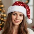 thumbnail image 2 of Santa hats Sequin Hat With Ear Festive Holiday Party Novelty Cap For Winter Outdoor Activities small santa hats, 2 of 7