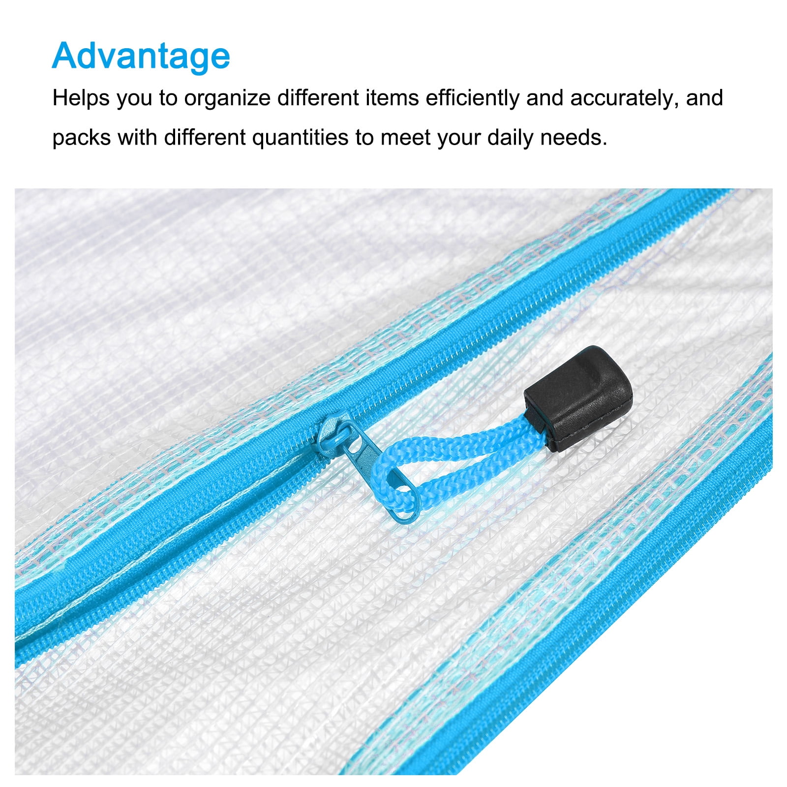 Unique Bargains Mesh Zipper Bag Pouch Document Folders Home Office Travel Sky Blue