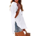 thumbnail image 6 of Women's Cotton Linen Hooded Cover Up, 3/4 Sleeve V-Neck Pocket Shirt, Lightweight Beach Kimono for Bikini Cover, Summer Vacation, and Resort Wear-White, 6 of 10