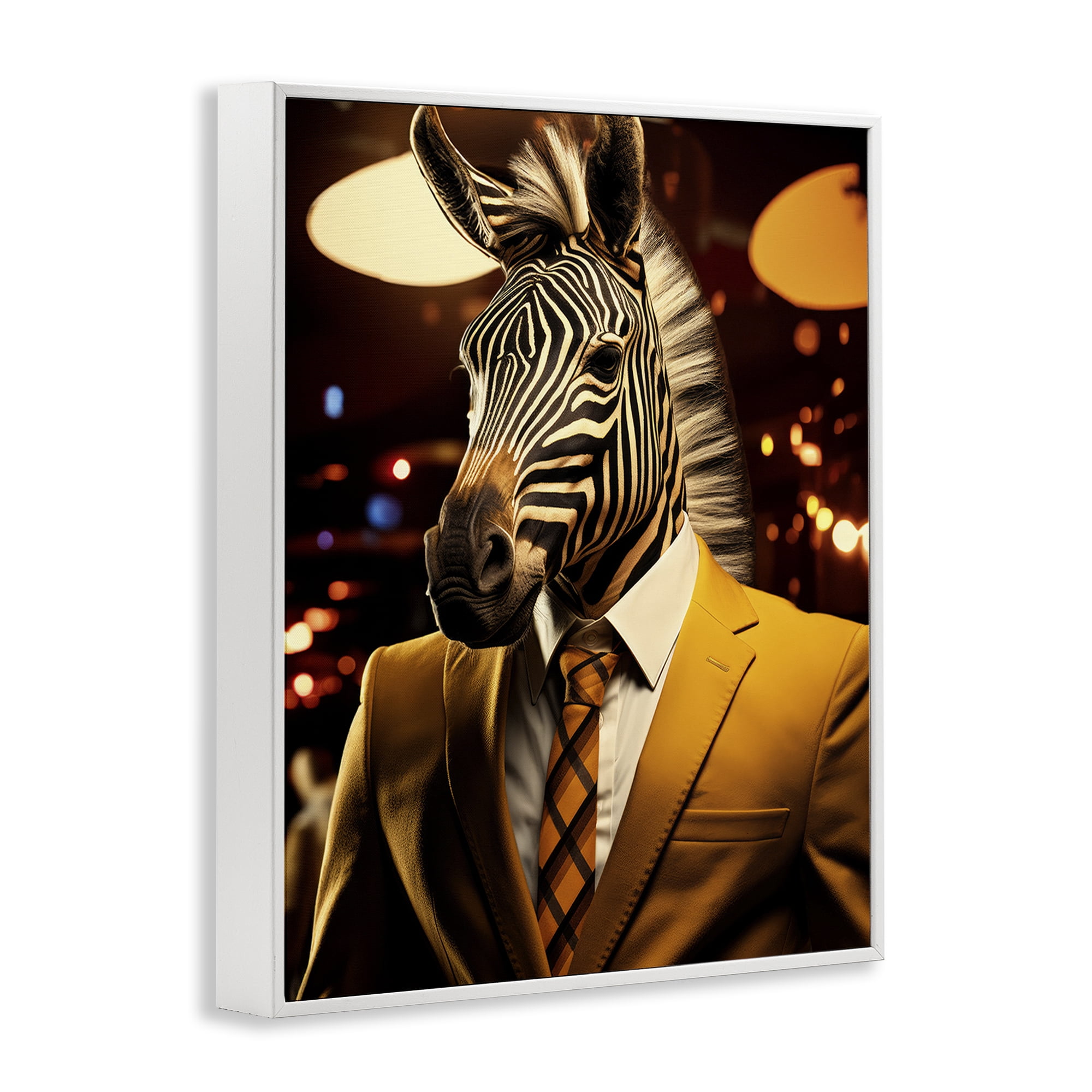 Stupell Industries Trendy Debonair Zebra White Framed Giclee Art, design by Ray Powers
