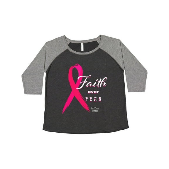 Inktastic Faith over Fear Breast Cancer Awareness with Pink Ribbon Women's Plus Size T-Shirt