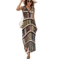 thumbnail image 2 of 3D Wooden Bookshelf Print Dress Summer Street Style Bohemia Long Dresses Female Sleeveless Printed Maxi Dress, 2 of 9
