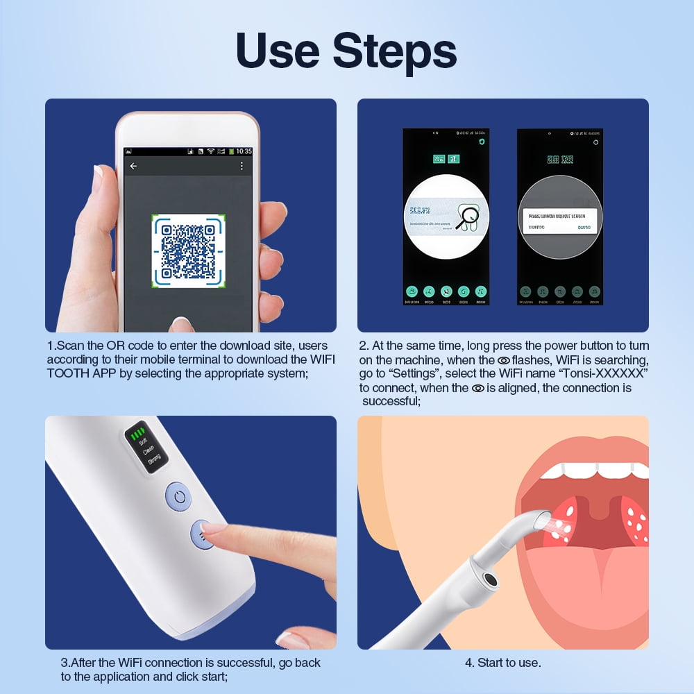 Tonsil Stone Remover with Camera, 3 Suction Modes Visual Tonsil Stone Removal Kit with 6 LED Light, 300K HD Irrigator with 3 nozzles, for iOS Android Home Oral Care