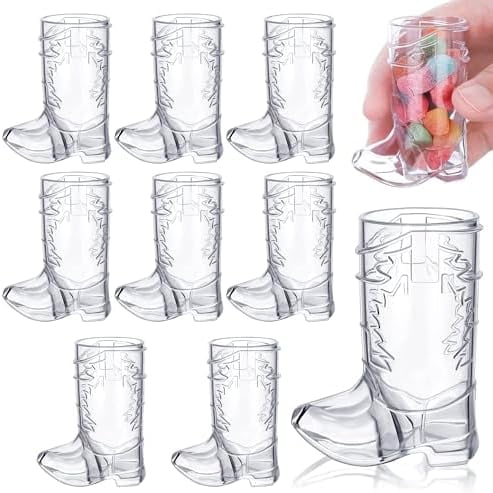 ADXCO 9 Pieces 1 oz Clear Cowboy Glasses Mini Cowboy Boot Shot Glasses Plastic Western Cowboy Boot Cups Reusable for Cowboy Cowgirl Party, Bachelorette Party, Wedding Decor Supplies