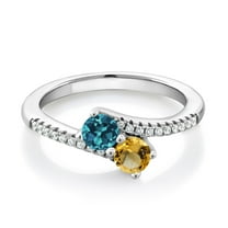 Gem Stone King 925 Sterling Silver London Blue Topaz and Yellow Citrine Bypass Ring for Women (0.83 Cttw, Gemstone November Birthstone, Round 4MM, Available in Size 5, 6, 7, 8, 9)