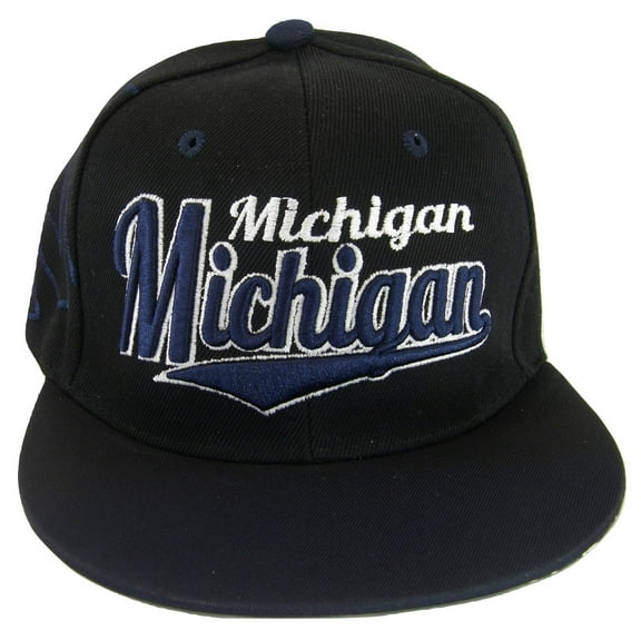 Michigan Fade Top Printed Bill Adjustable Snapback Baseball Cap (Black/Navy)