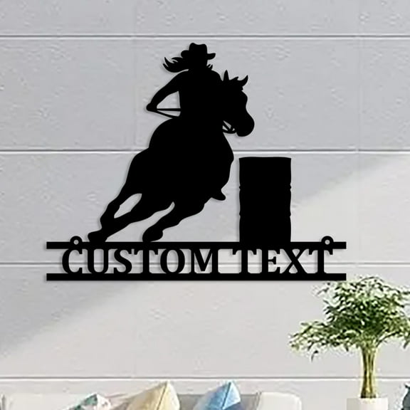 Custom Barrel Racing Metal Wall Art, Horse, Personalized Racer Name Art Decoration Hanging for Home Motorcycle Metal Home Decor