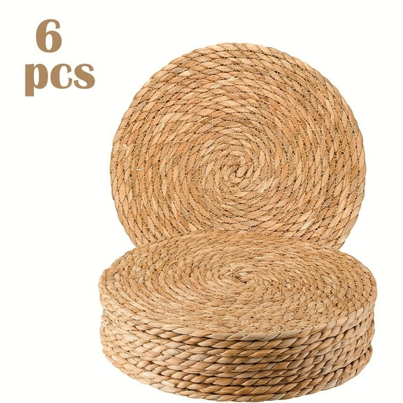 AMERTEER Ensemble de 24/12/6/4 Napperons Ronds sous-Assiettes 13 Pouces Boho Ferme Rustique Napperons pour Décoration de Table à Manger Tapis de Table en Rotin Osier sous-Assiettes Tressées en Jute pour Assiettes de Souper