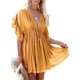thumbnail image 1 of Vestido de playa adelgazante para mujer, manga corta, cuello profundo, Color sólido, fiesta de verano, vestido informal con cordón, 1 of 1