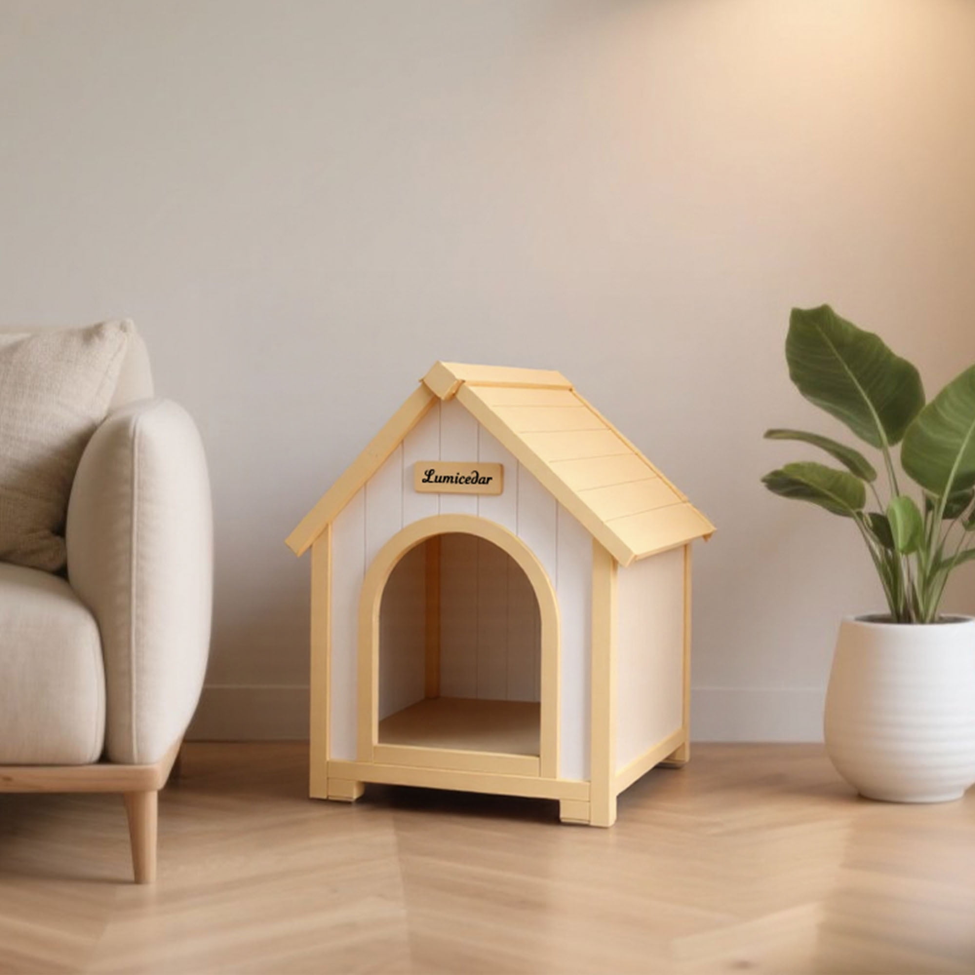 CQSXDA Indoor Cedar Pet House in Cream Yellow Finish  Medium Sized Cabin Style Shelter for Small Dogs and Cats