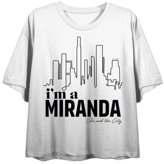 Sex and the City (TV Series) I'm A Miranda City Outline Women's White Crop Tee-Medium