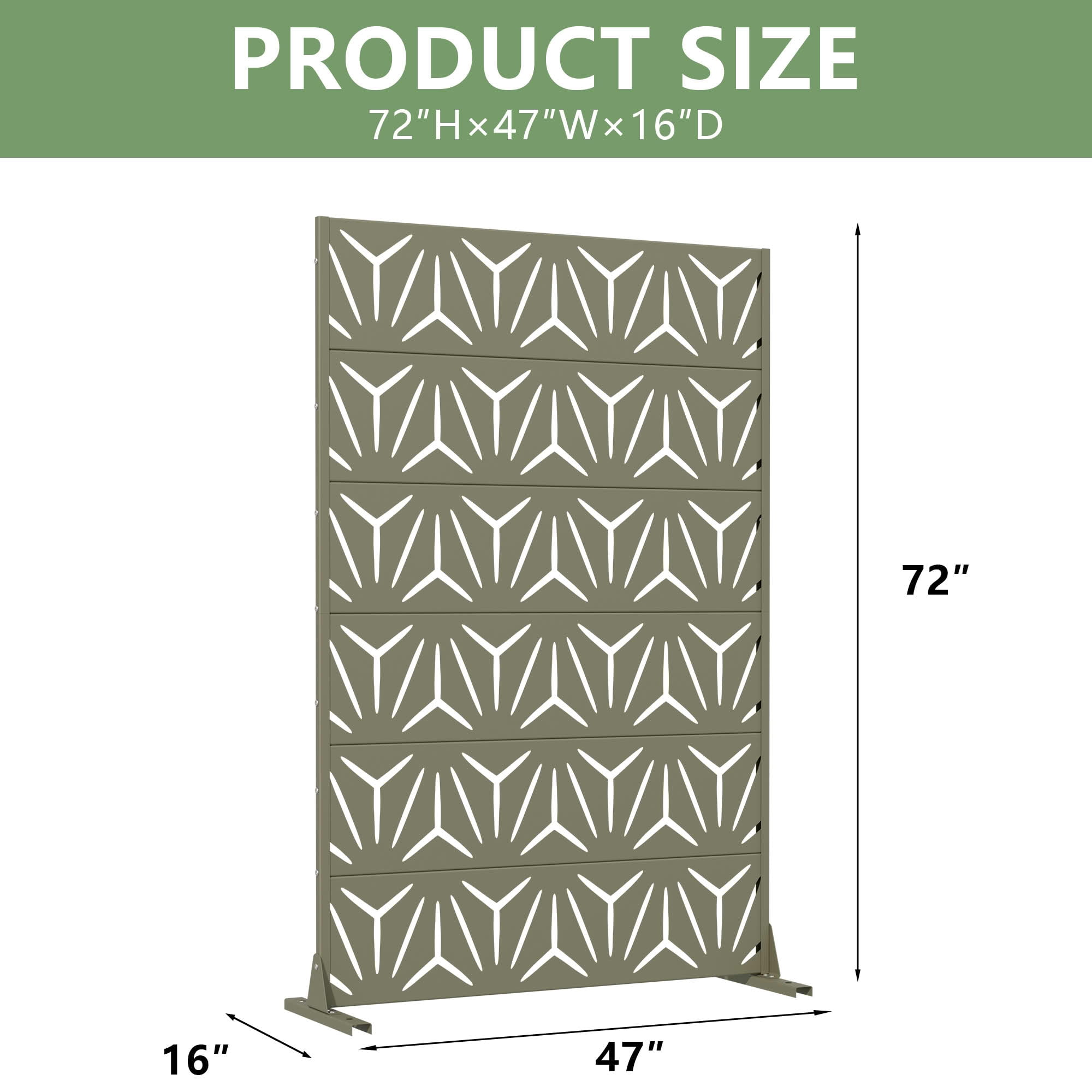 MAYEERTY Outdoor Metal Privacy Screen 6ft × 4ft Olive Gray, 6-Panel Geometric Y-Pattern Decorative Screen for Patio