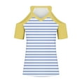 thumbnail image 4 of Lovskoo Womens Summer Tops Trendy Striped Print V-Neck Off Shoulder Casual Short Sleeved Top Shirt Yellow, 4 of 6