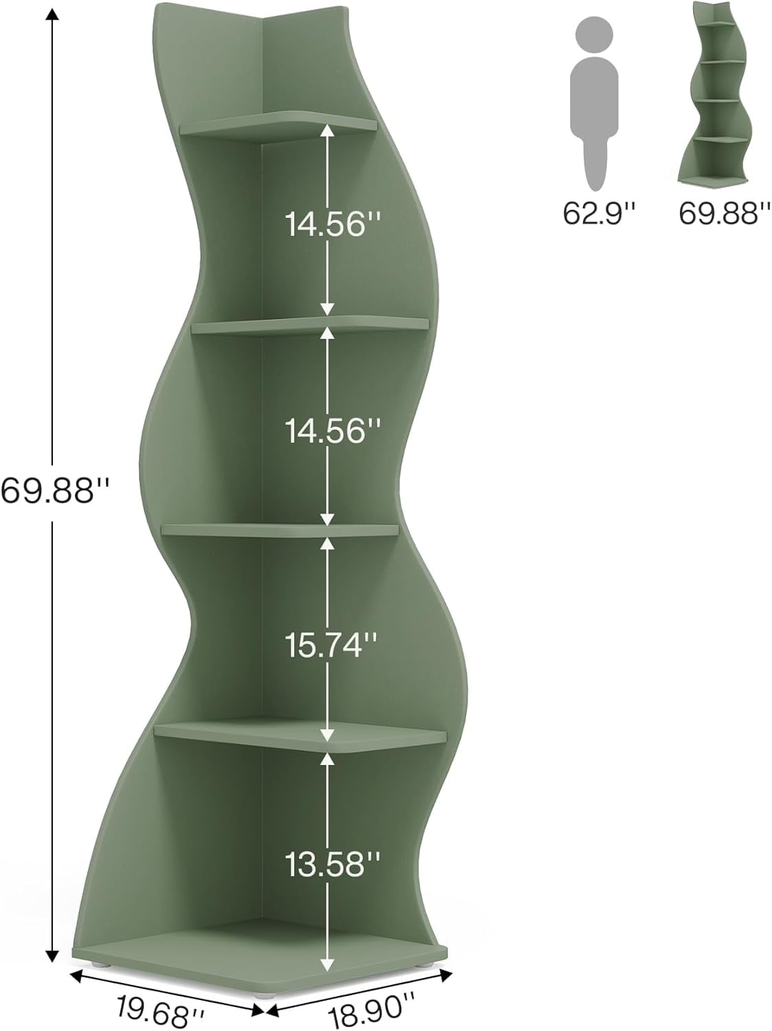 Tribesigns Corner Shelf, 5-Tier Modern Corner Bookshelf Bookcase Plant Stand for Living Room, Home Office (Sage Green)