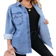 thumbnail image 4 of Vetinee Women‘s Oversized Button Up Frayed Hem Denim Jacket Button Down Long Sleeve Pockets Jean Jacket Size S-2XL, 4 of 10
