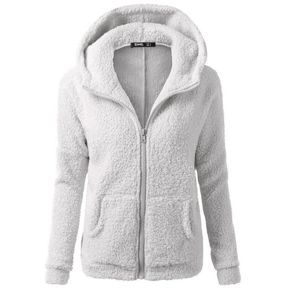 FEIFLY Women Hooded Sweater Coats Winter Warm Wool Zipper Coats Cotton Coats Outwear Long Sleeve Solid Color Versatile Female Outerwear