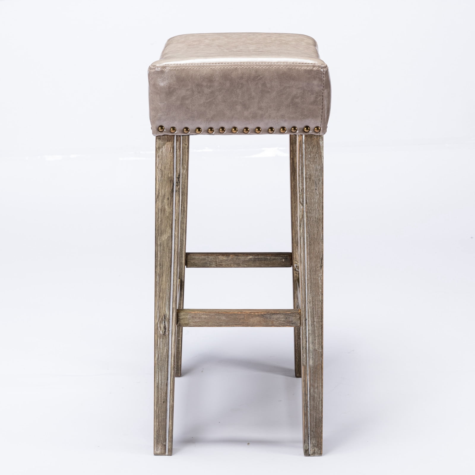 Hommoo Saddle Stool Set of 2, 29 Inch Bar Stools with Faux Leather, PU Leather Backless Bar Height Stools, Gray