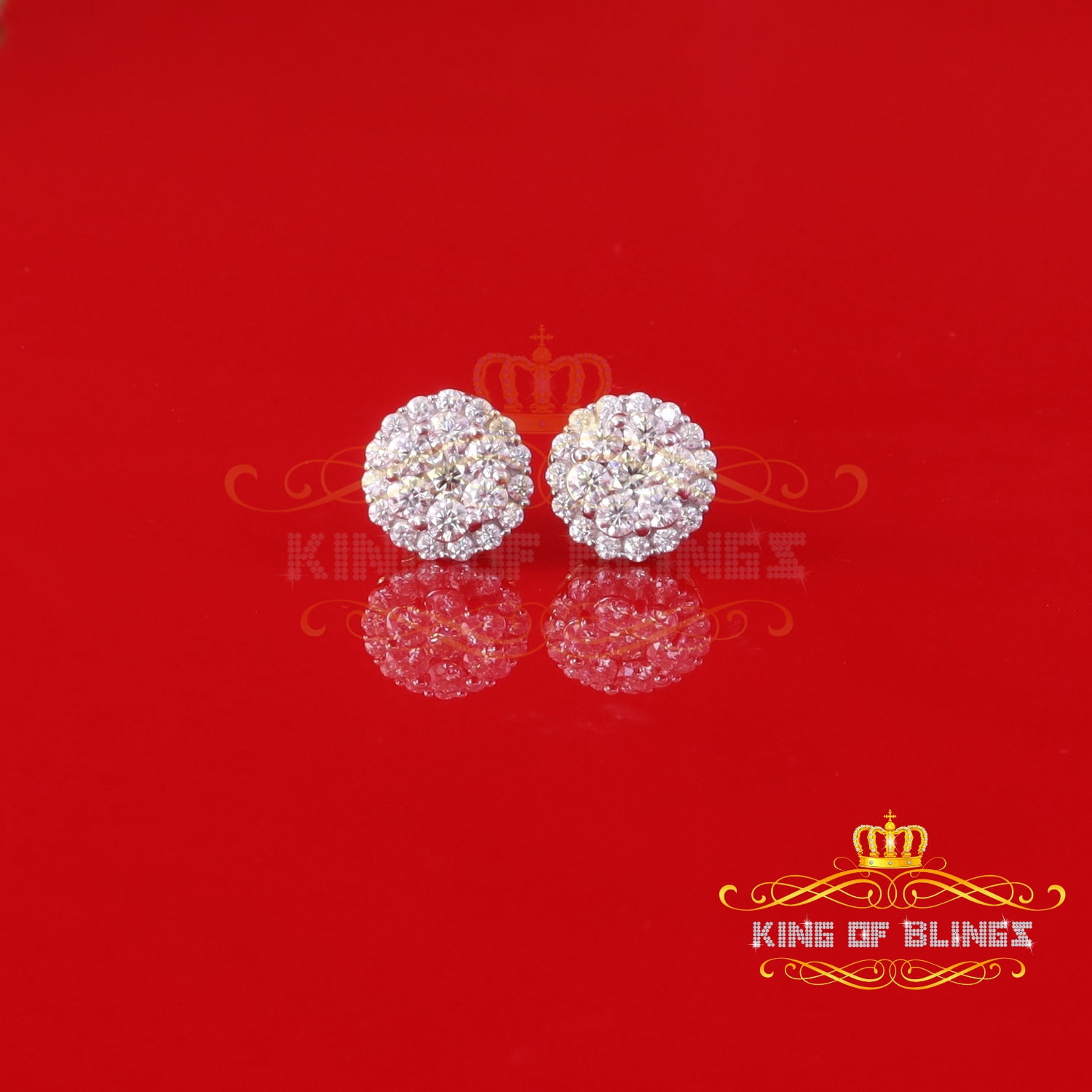 King of Bling's Men's/Womens 925 Silver Yellow 1.66ct VVS 'D' Moissanite Round Stud Earrings