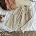 thumbnail image 2 of CPNG Girls Casual Sweatpants Spring Autumn Corduroy Straight Wide Leg Loose Pants Solid Color Elastic High Waist Trousers(Beige,7-8 Years), 2 of 8