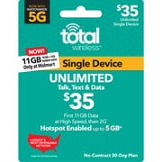 Total Wireless $35 Unlimited 30-Day Prepaid Plan (11GB at High Speeds, then 2G) + 5GB of Mobile Hotspot e-PIN Top Up (Email Delivery)