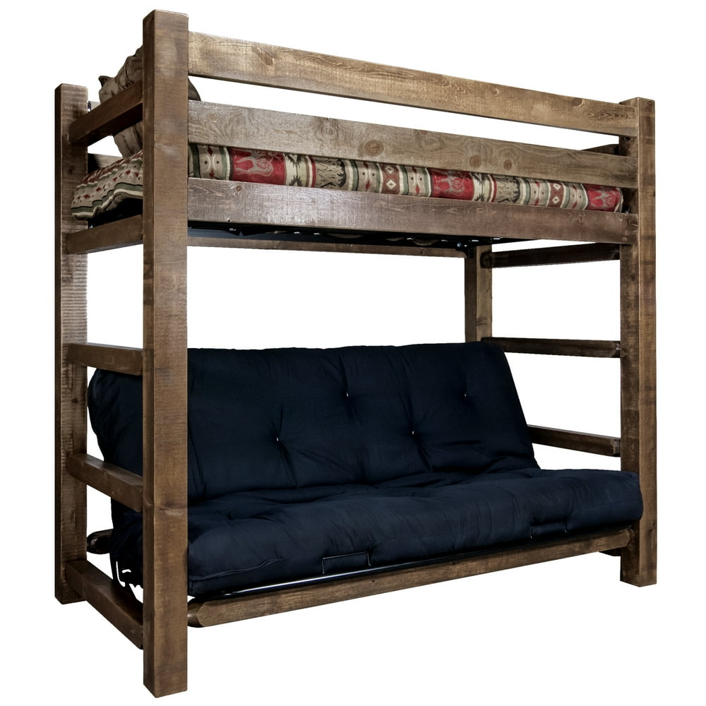 Homestead Collection Twin Bunk Bed over Full Futon Frame w/ Mattress
