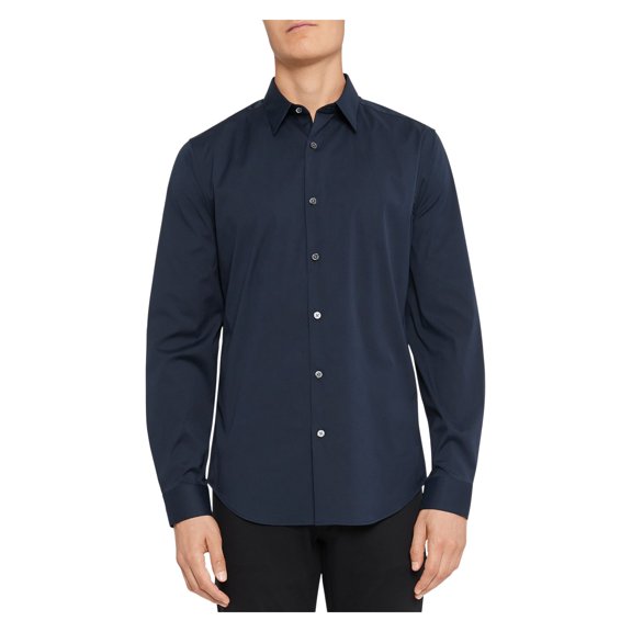 THEORY Mens Sylvain Navy Long Sleeve Point Collar Slim Fit Button Down Stretch Stretch Shirt M