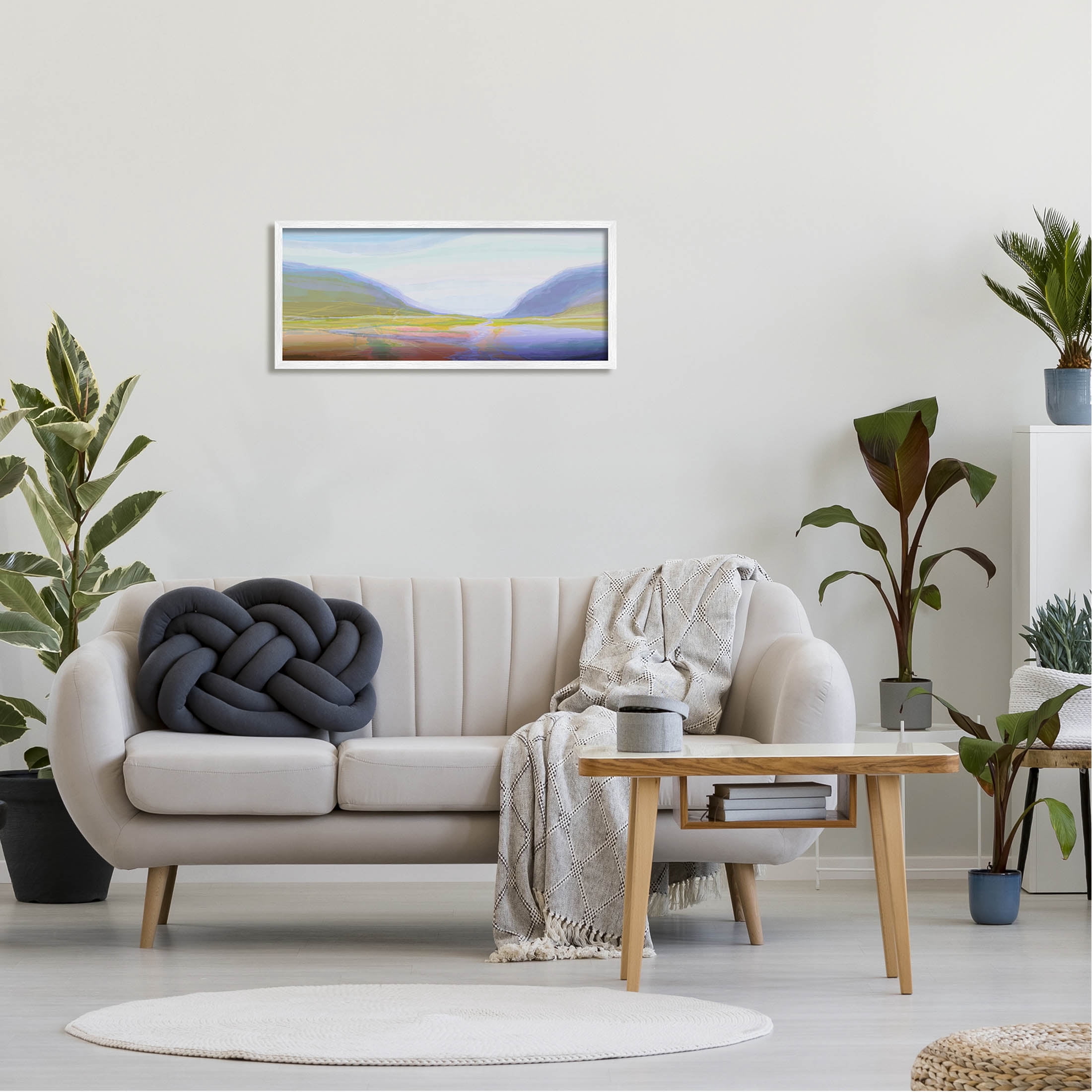 Soothing Abstract Nature Hills Landscape Abstract Graphic Art White Framed Art Print Wall Art