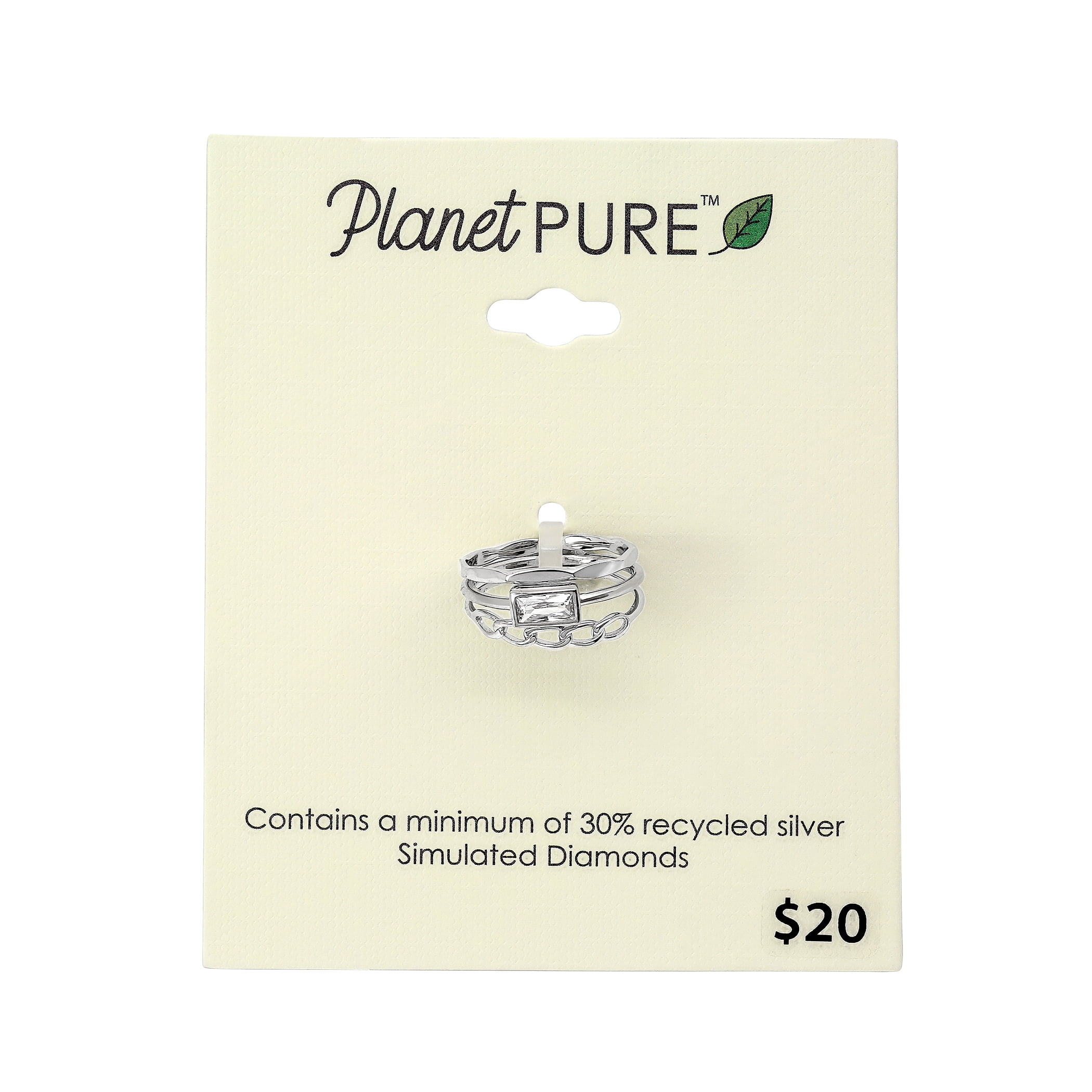 Planet Pure Women's Simulated Diamonds Trio Ring Set in Recycled Sterling Silver in Size 8