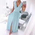 thumbnail image 6 of Huowey Women Maxi Dresses Summer Fashion Loose Fit Solid Color Ruched Sleeveless Deep V-Neck Pleated Ruffle Elegant Split Flowy Casual Lightweight Long Dress Wedding Party Gowns,Green,XXL, 6 of 6
