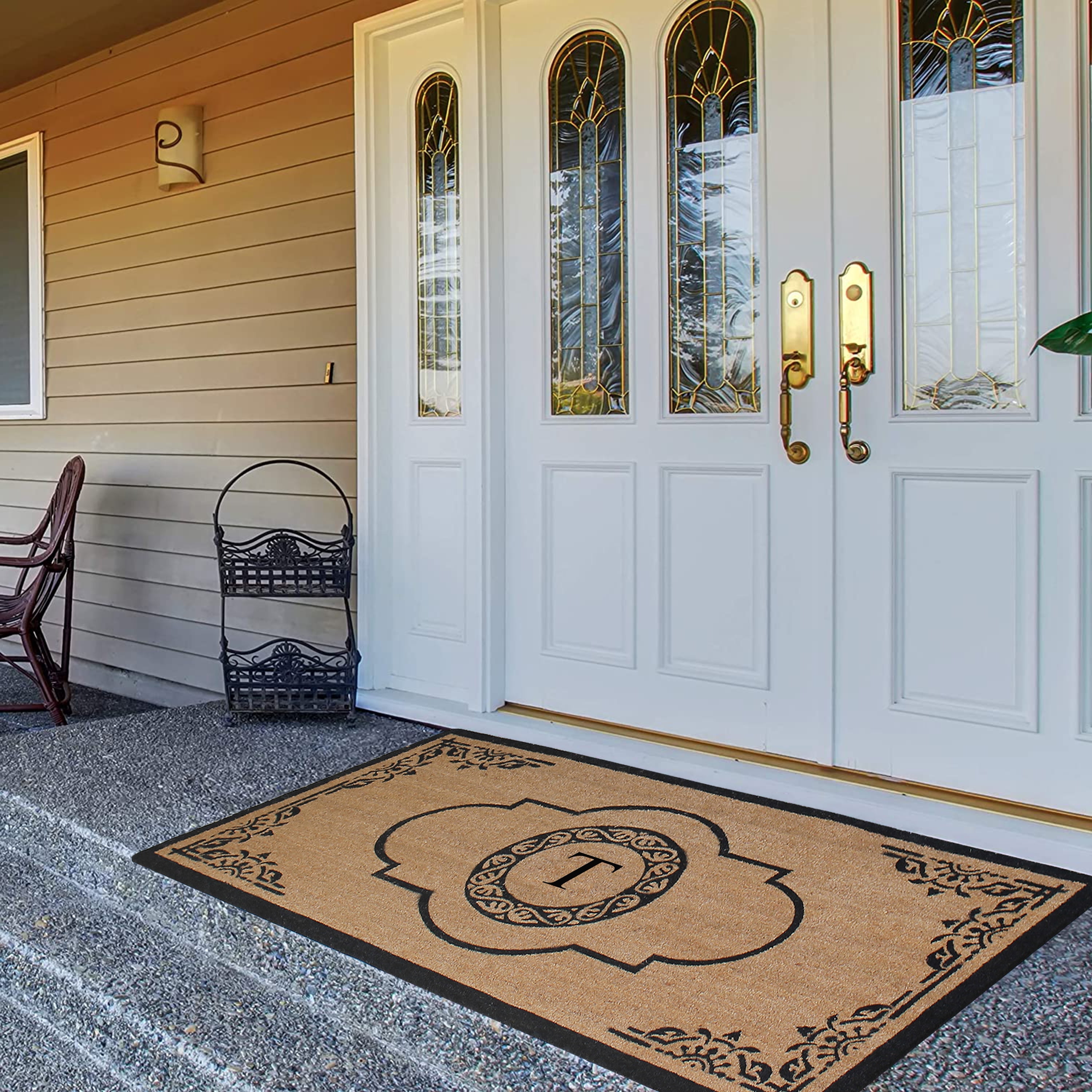 A1 Home Collections 36"x72" Natural Coir Monogrammed Doormat with PVC Backing, Heavy Duty Anti-Shed Front Door Mat, Easy to Clean