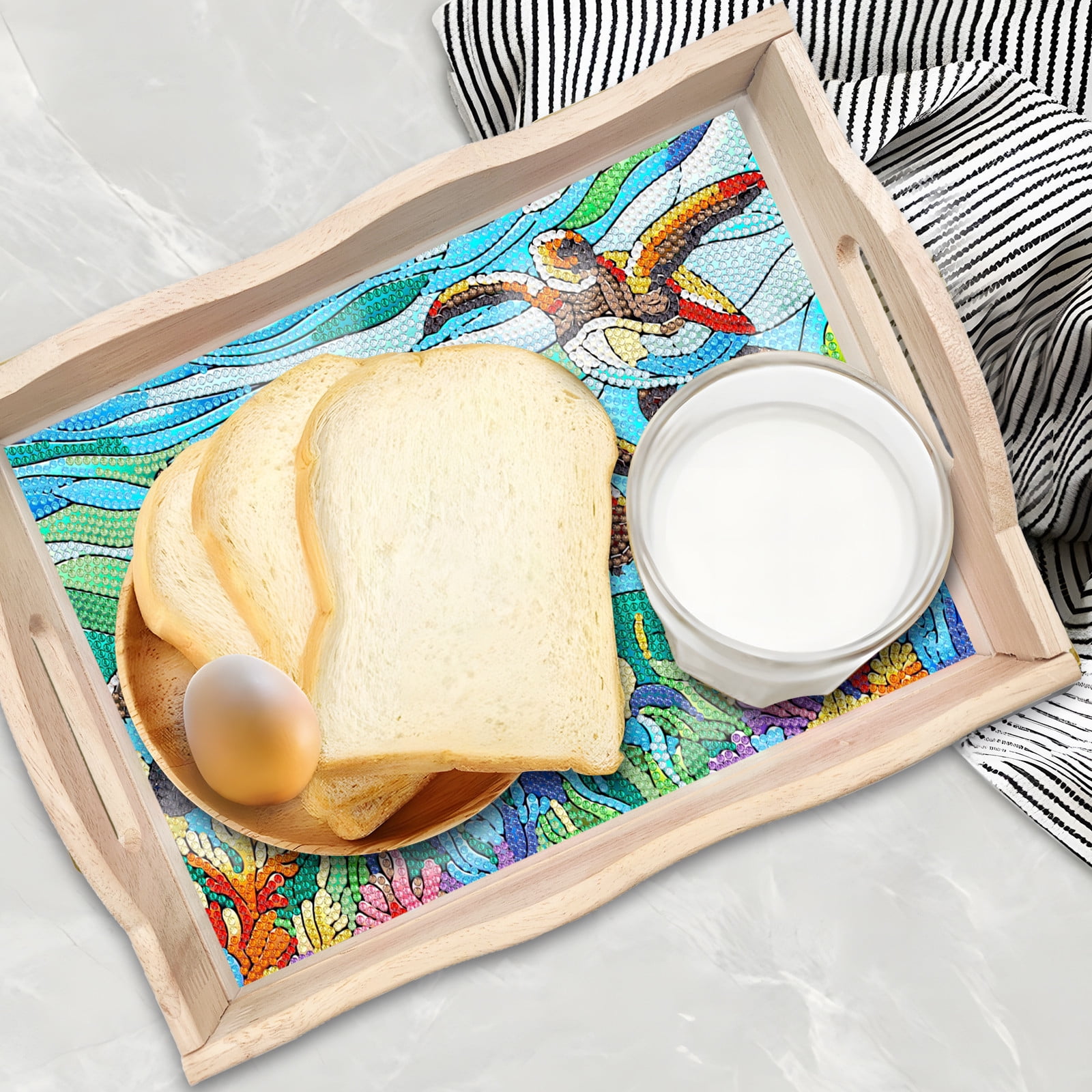 FLOPESN DIY Sea Turtles Dot Diamond Painting Tray, 11.81*7.87 inch, Creative Design Handmade Wooden Tray Dinner Plate diamond art kit