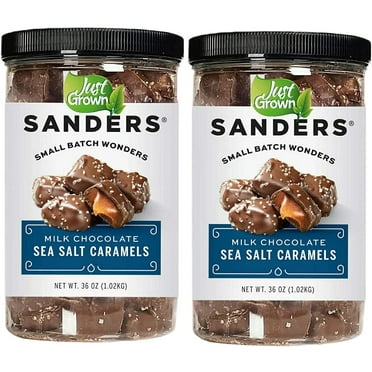 Just Grown Sanders Milk Chocolate Sea Salt Caramels, Small Batch Wonders, 36 oz (Pack of 2)
