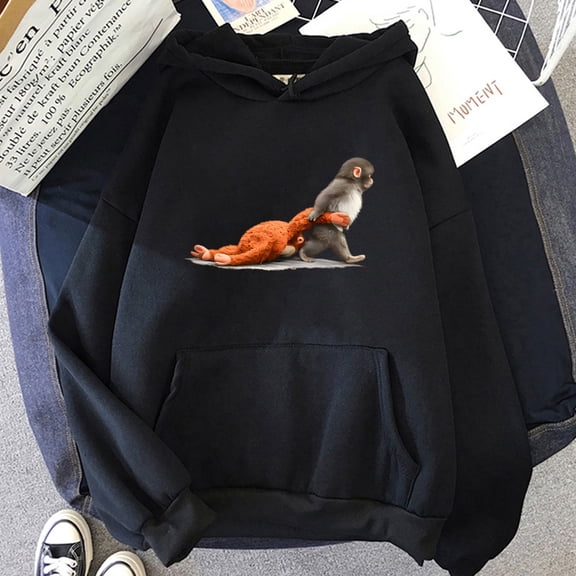 Punch Monkey Graphic Hoodie Cute Humor Animal Shirt Casual Sweatshirt Comic Pullovers