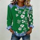 thumbnail image 2 of TaTaai Soft Comfy Womens Long Sleeve Shirt St Patrick Print Patchwork Round Neck Solid Color Casual Blouse Spring Daily Holiday Vacation Party Wear Gift, 2 of 5
