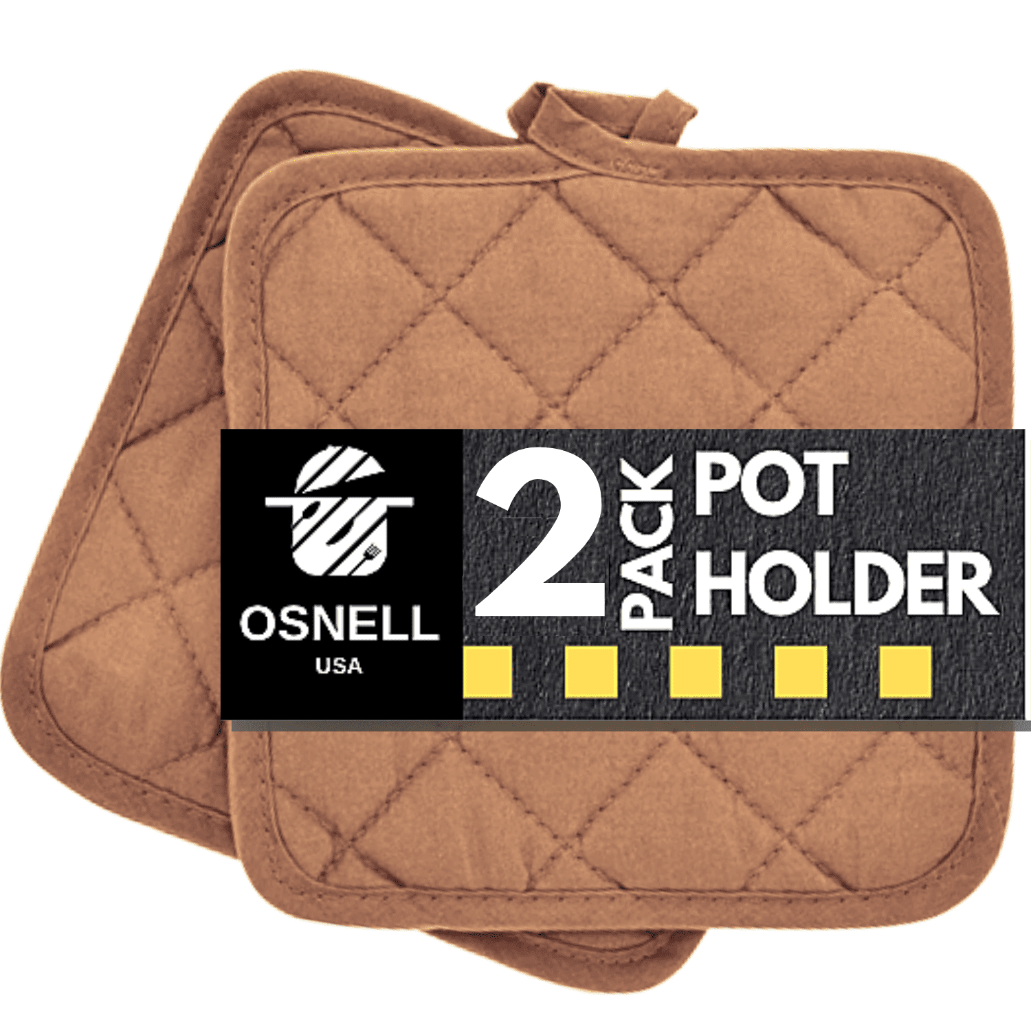 Pot Holders 7 Square Solid Color (Pack of 4) - Black - Cotton Pot Holders  for Kitchen by Osnell USA 