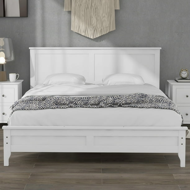 Queen Size Bed Frame with Headboard, Platform Bed Frame Solid Wood with