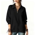 thumbnail image 6 of Women Collared Quarter Zip Sweatshirt Sevevn Long Sleeve Side Pocket Loose Fit Solid Casual Pullover Tops, 6 of 7