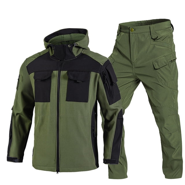 Suits for Men Mens Suit Jacket Solid Color Outdoor Workwear Training Suit Long Sleeve Zipper Hooded Multifunctional Set