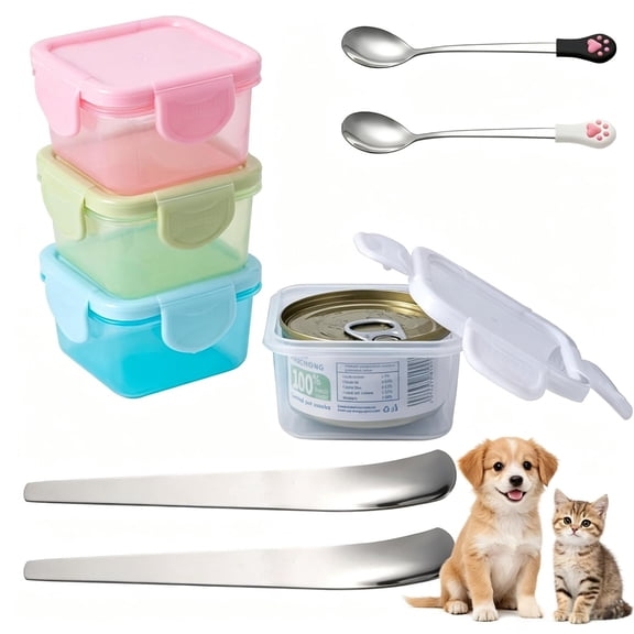 Pet Wet Food Storage Container Set, 4-Pack Airtight Reusable with Spoons for Cat Dog