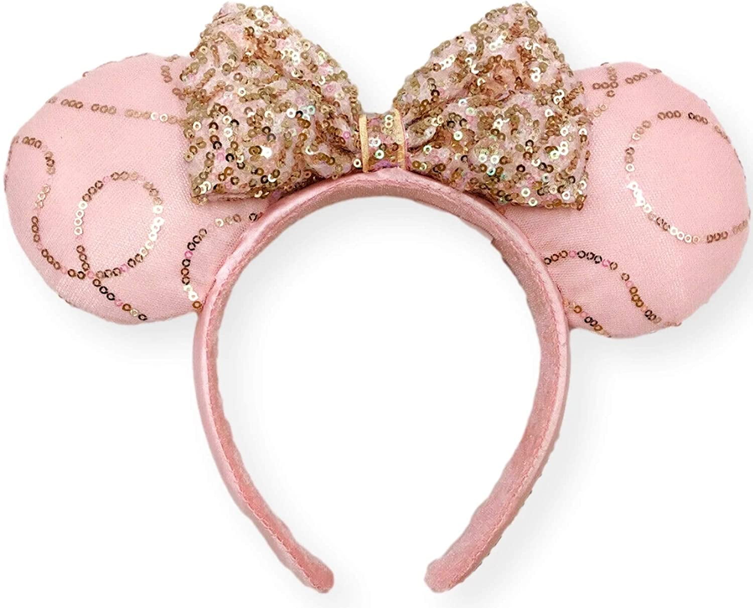Details about   Bow Millennial Pink Minnie Ears Disney Parks Fun Fan Amuse New Sequins Headband 