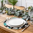 thumbnail image 2 of Teal Blue Black Geometric Round 13 Inch Placemats Set of 2, Modern Abstract Art Block HeatResistant Non Slip Place Mats for Dining Table, Wipeable Braided Kitchen Table Mats for Housewarming, 2 of 9