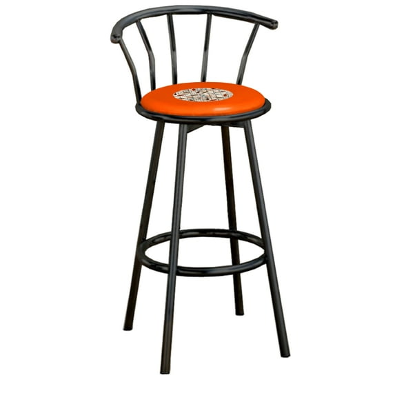 The Furniture King Bar Stool Black Metal with an Outdoor Adventure Themed Decal (Fishing Lures Small - Orange)