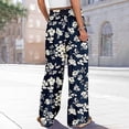 thumbnail image 6 of Palazzo Pants for Women 2026 Spring Summer Floral Print Elastic High Waist Wide Leg Loose Flowy Boho Beach Pants with Pockets, 6 of 7