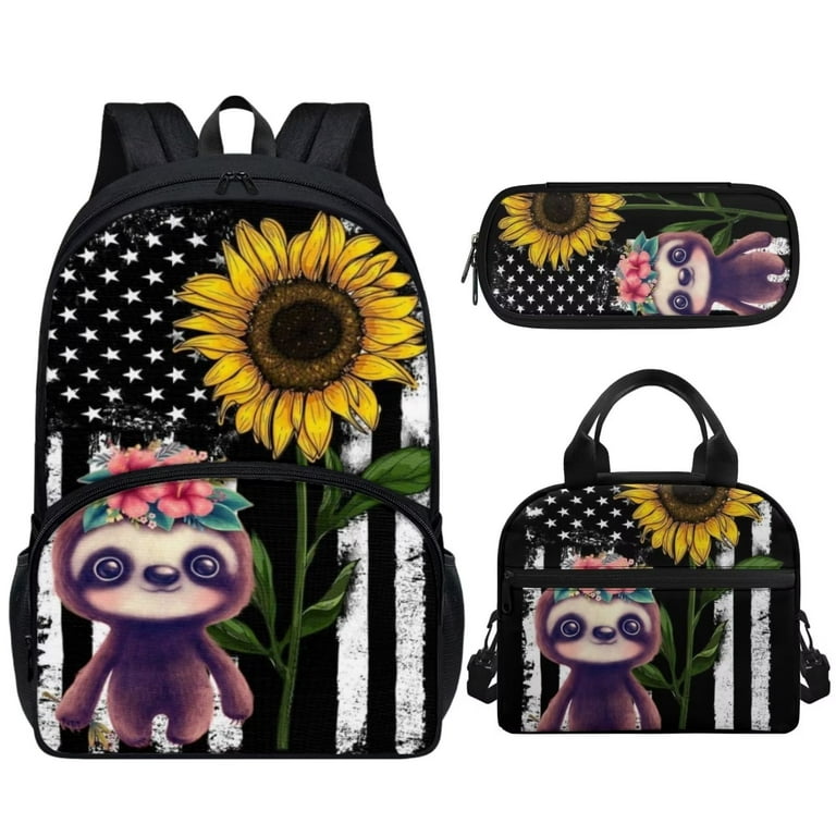 Binienty Sunflower Sloth Backpack for School Boys Middle School Bag for  Girls Bookbags with Lunch Box Ages 8-10 Pencil Case Elementary School  Supplies