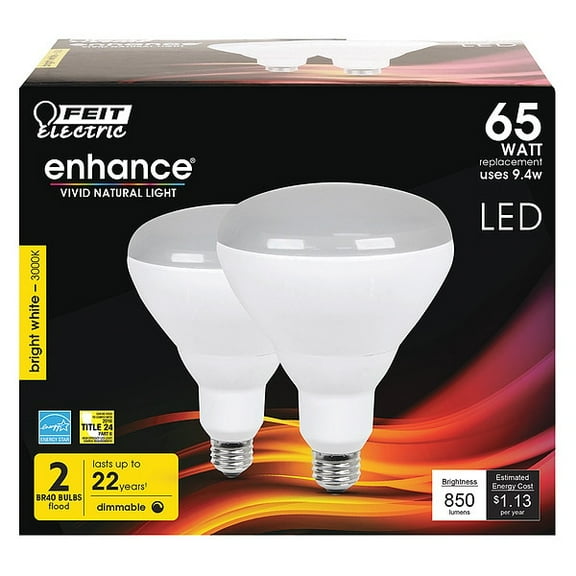 Feit Electric LED,9.4 W,BR40,Medium Screw (E26),PK2 BR40DM/930CA/2