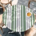 thumbnail image 2 of Sage Green Grey Stripe Round Tablecloth, Fitted Table Cover with Elastic for 36"-44" Round Tables, Farmhouse Minimalist Striped Table Cloth Outdoor Indoor Dinning Party Waterproof Tablecloths, 2 of 7