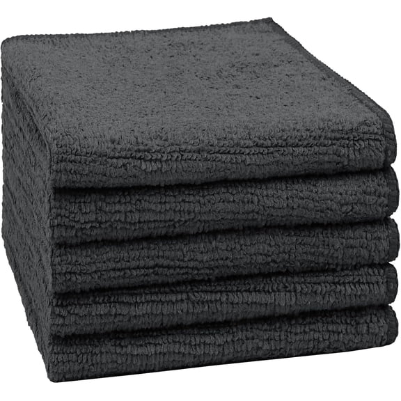5 Piece Black Microfiber Washcloth Set 11.5x11.5 Inch Quick Dry Face Towel