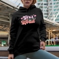 thumbnail image 2 of Distressed Retro Girls Can Change the World, Feminist Art Merch Gift, Black Hooded Sweatshirt or Hoodie, 3XL, 2 of 5
