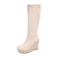 thumbnail image 3 of Taqqpue Women's Knee High Boots Round Toe Slip On Wedge Heel Platform Comfortable Long Boots for Women Size 5.5-10.5 Fashion Dress Shoes Fall Winter Riding Footwear Casual Walking, 3 of 10
